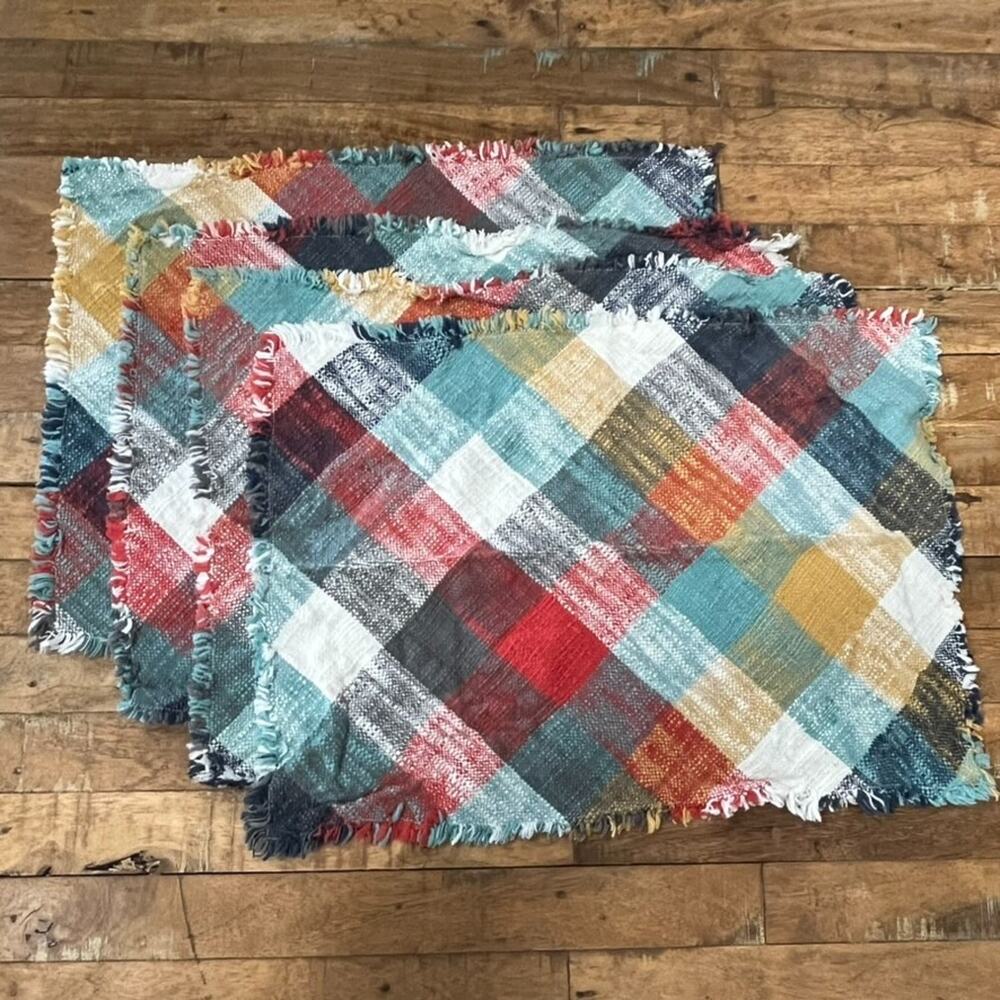 Threshold Cotton Multi-Color Woven Plaid Placemats 18" x 13" Set of 4